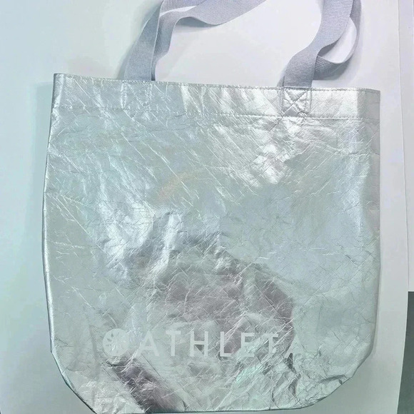 Athleta Silver Reusable Shopping Grocery Bags Lot of 3 - Picture 2 of 5